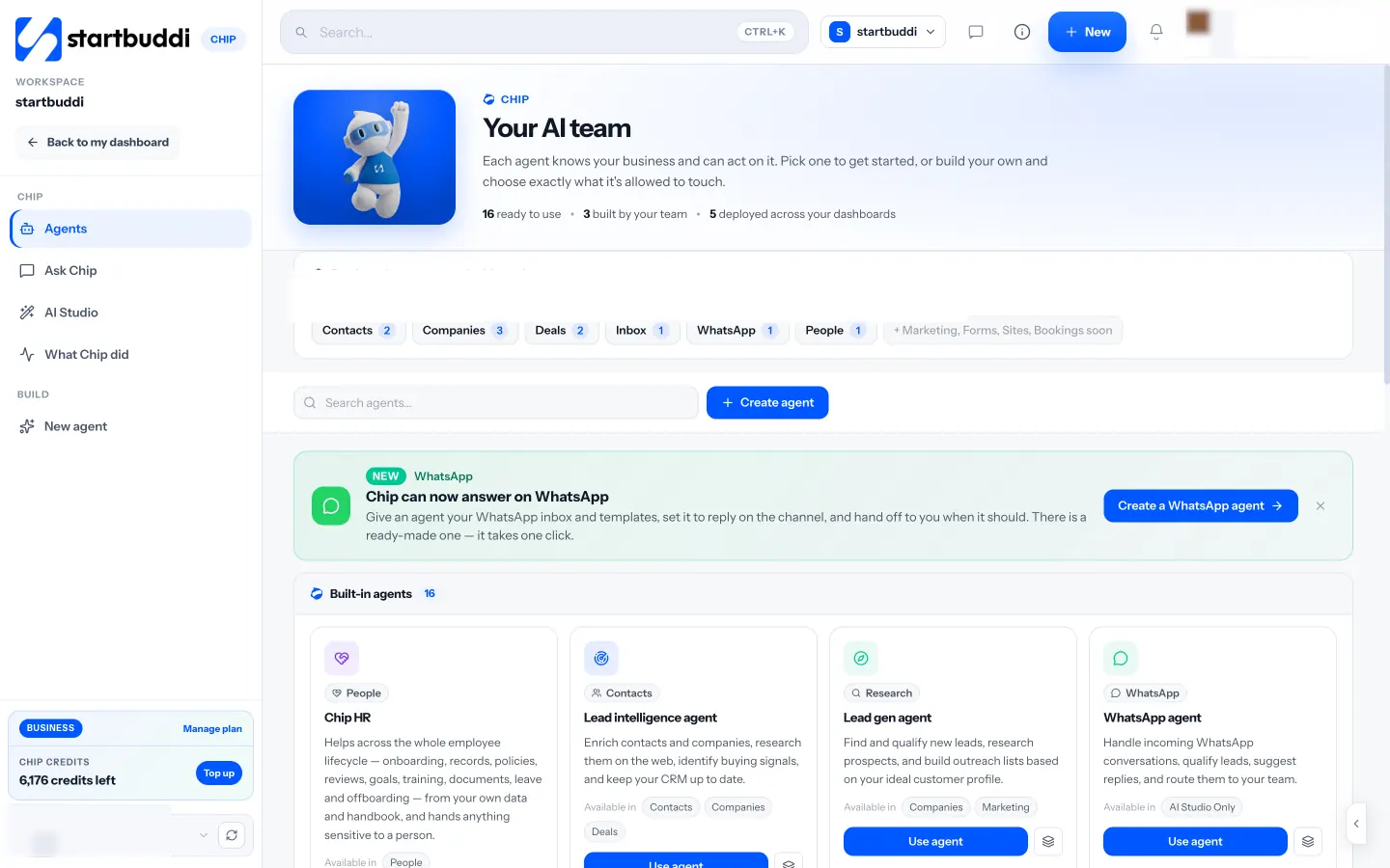 startbuddi: Your AI team: built-in agents you can use straight away, or build your own and choose what each one can reach