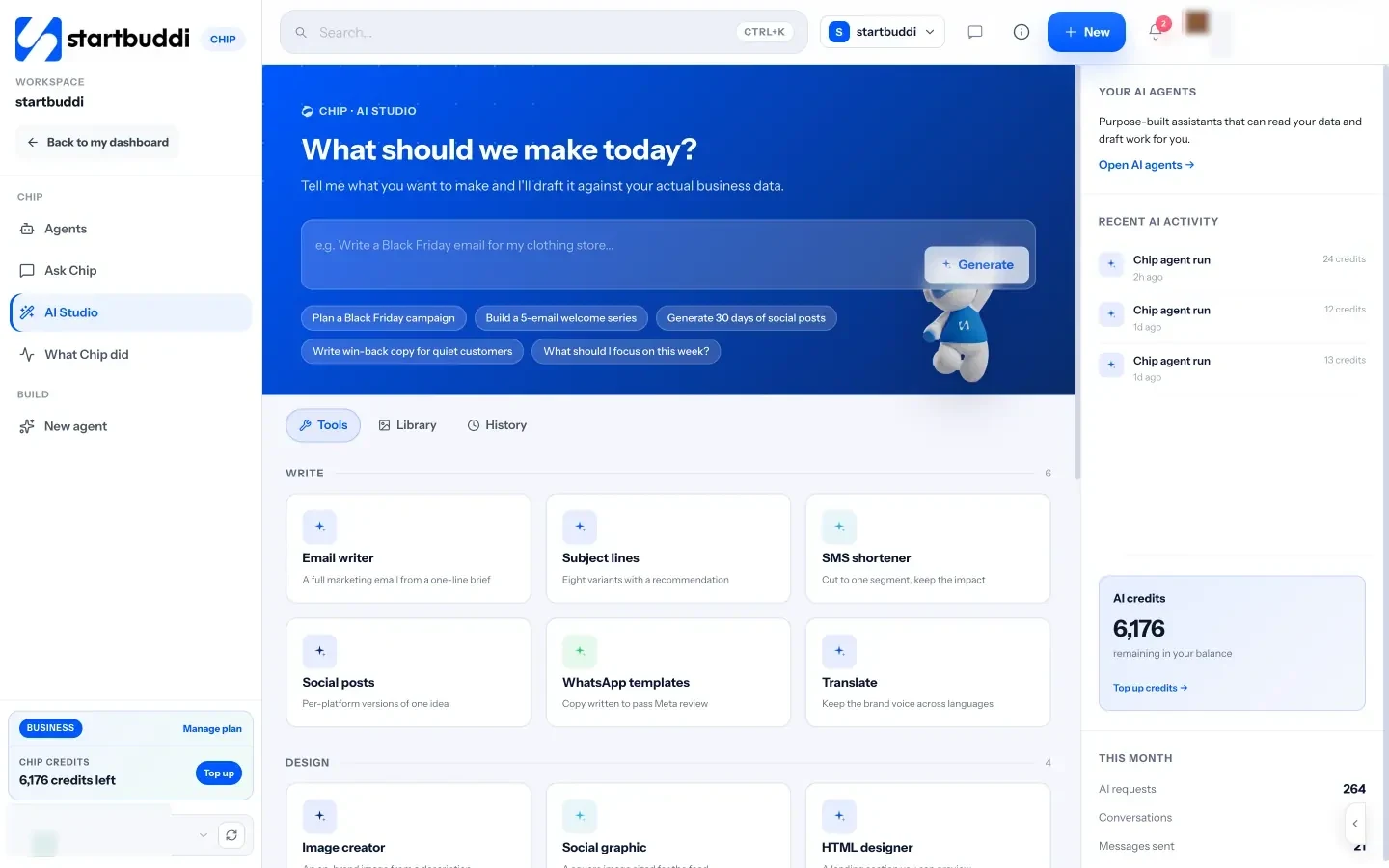 startbuddi: AI Studio: write, design, plan and analyse from one brief, using your business data