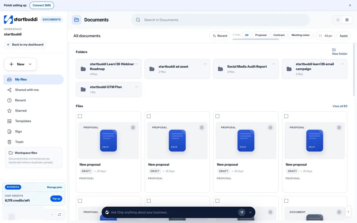 startbuddi: Documents holds briefs, scopes and deliverables you can link to a project and share to a portal