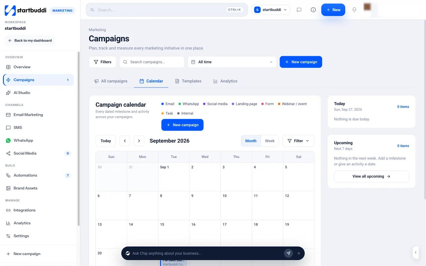 startbuddi: The campaign calendar: every email, post, page, form and milestone across your campaigns in one month view