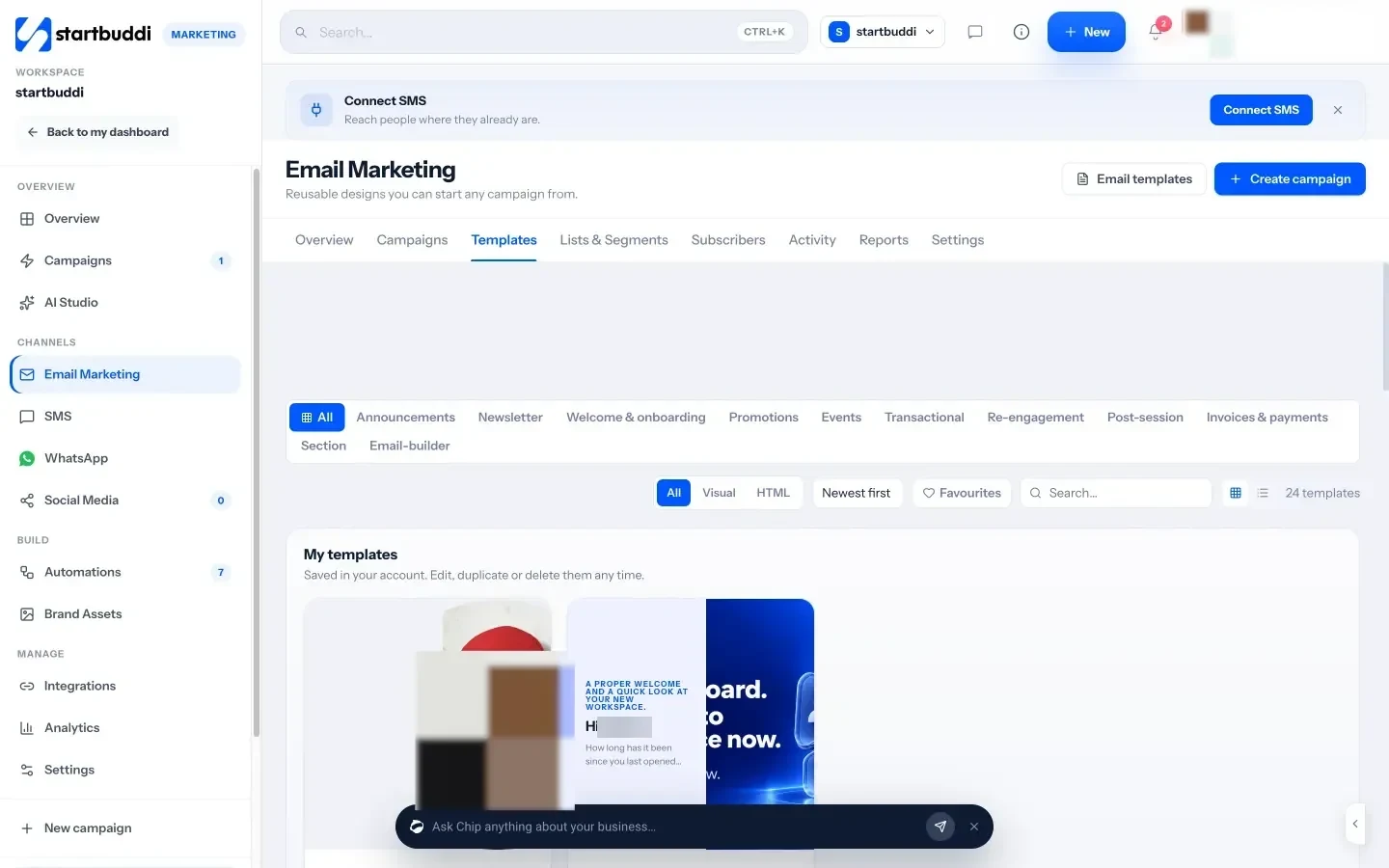 startbuddi: Start from a template for newsletters, promotions, events and seasonal sends