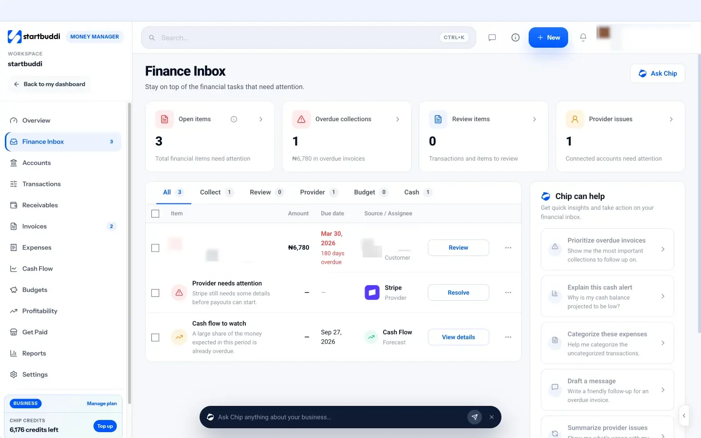 startbuddi: The Finance Inbox, where uncategorised expenses, duplicates and unmatched payments are flagged