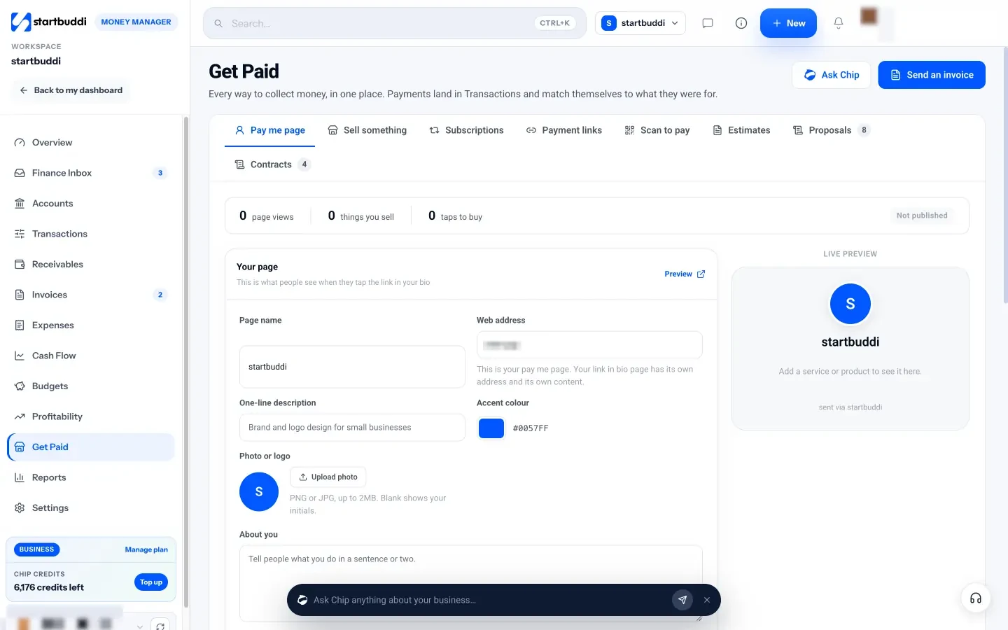 startbuddi: The Get Paid hub: pay me page, payment links, subscriptions, QR codes and estimates in one place