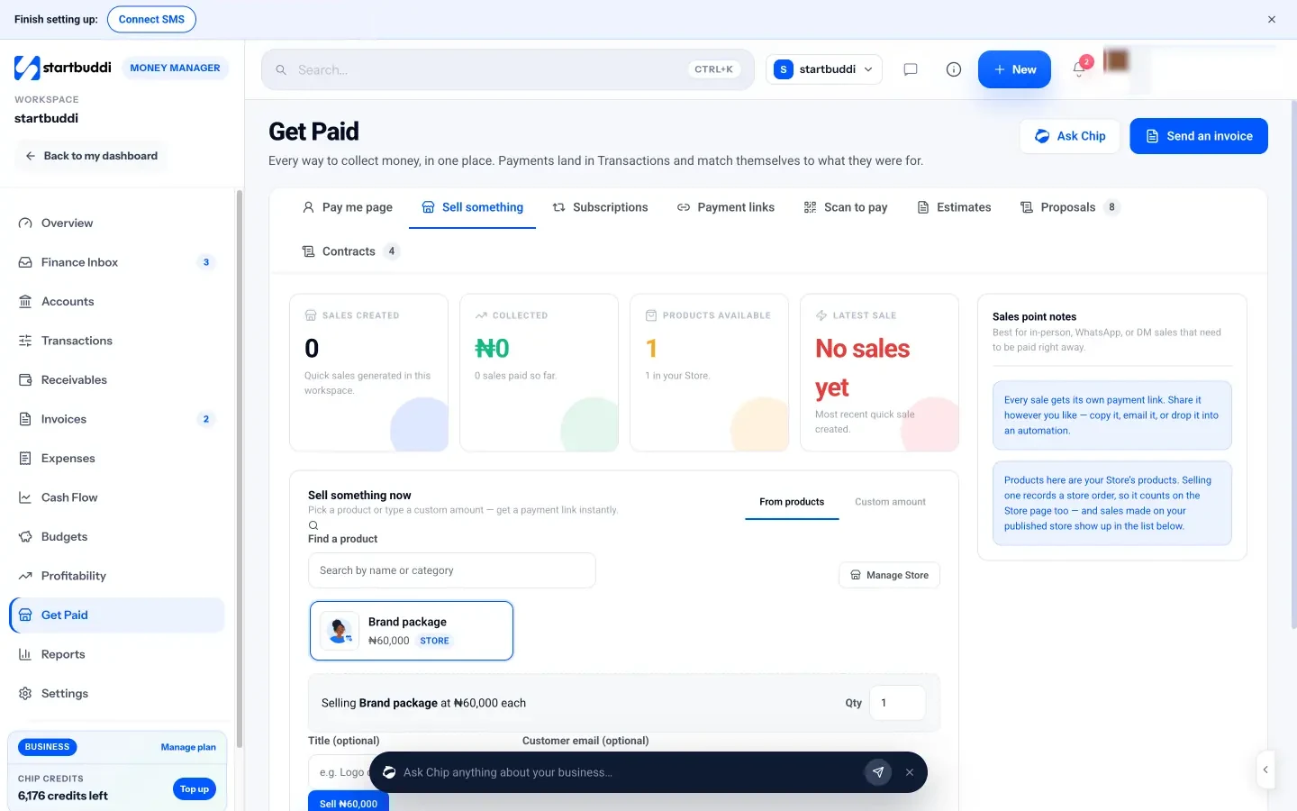 startbuddi: Sell something: pick a product or type an amount and get a payment link straight away