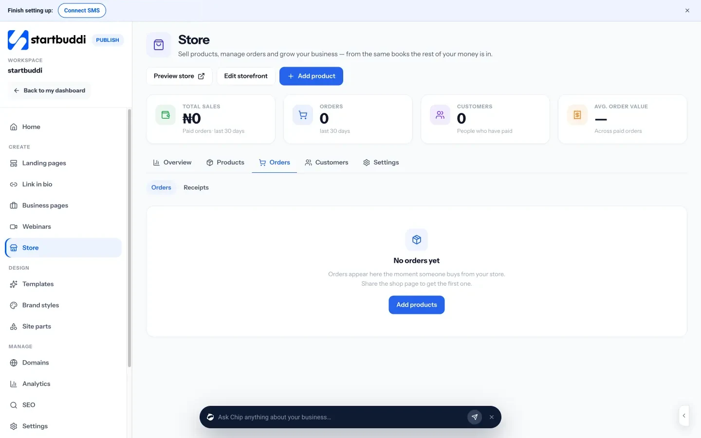 startbuddi: Orders in the startbuddi store, with paid orders and receipts in one place