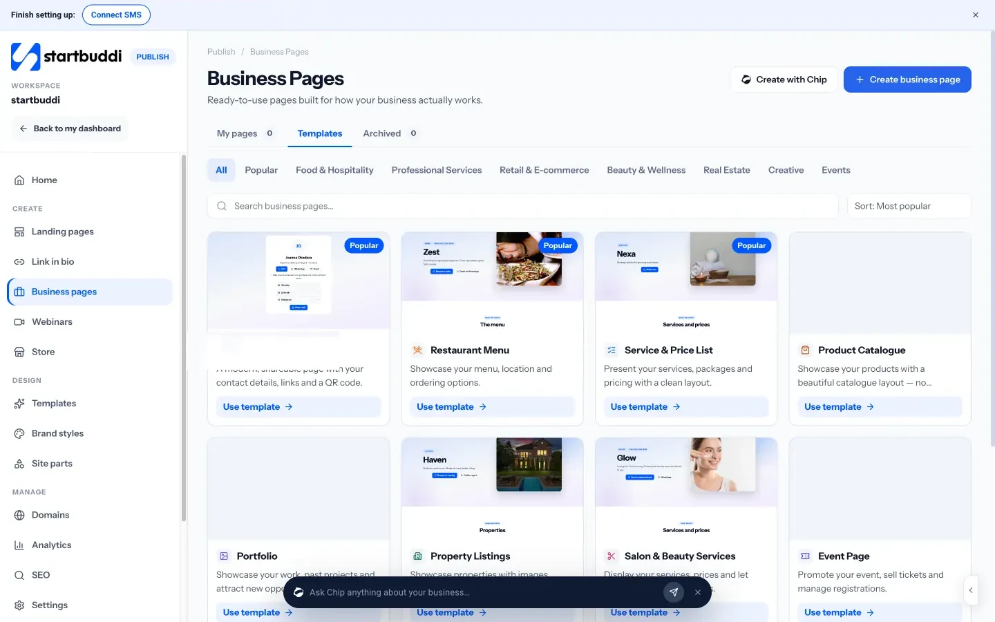 startbuddi: Business pages: ready-made layouts for menus, price lists, salons, business cards and listings