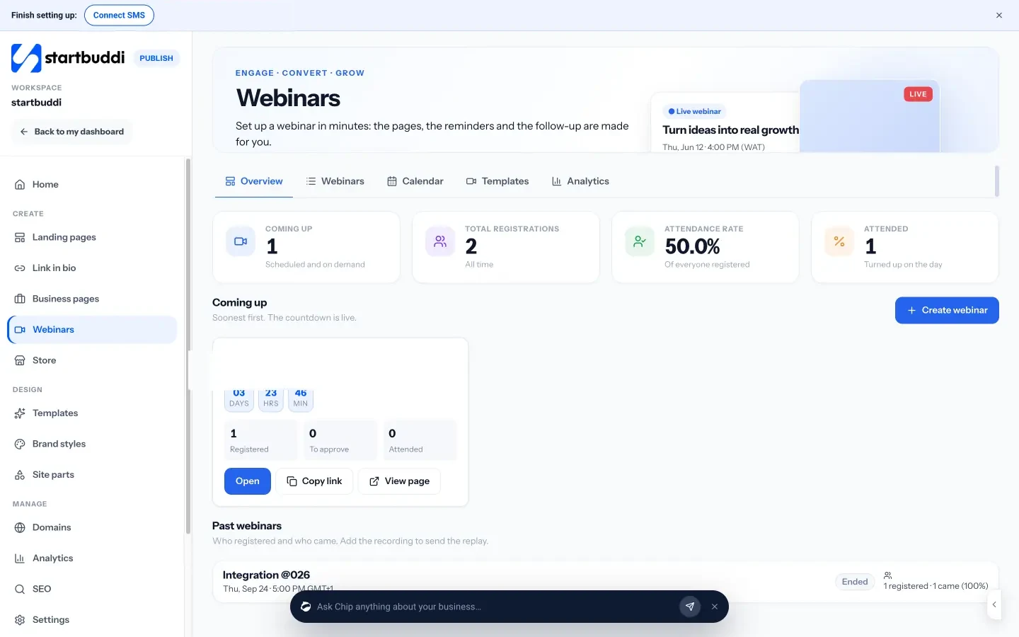 startbuddi: Webinars in Publish: what's coming up, how many registered and who turned up.