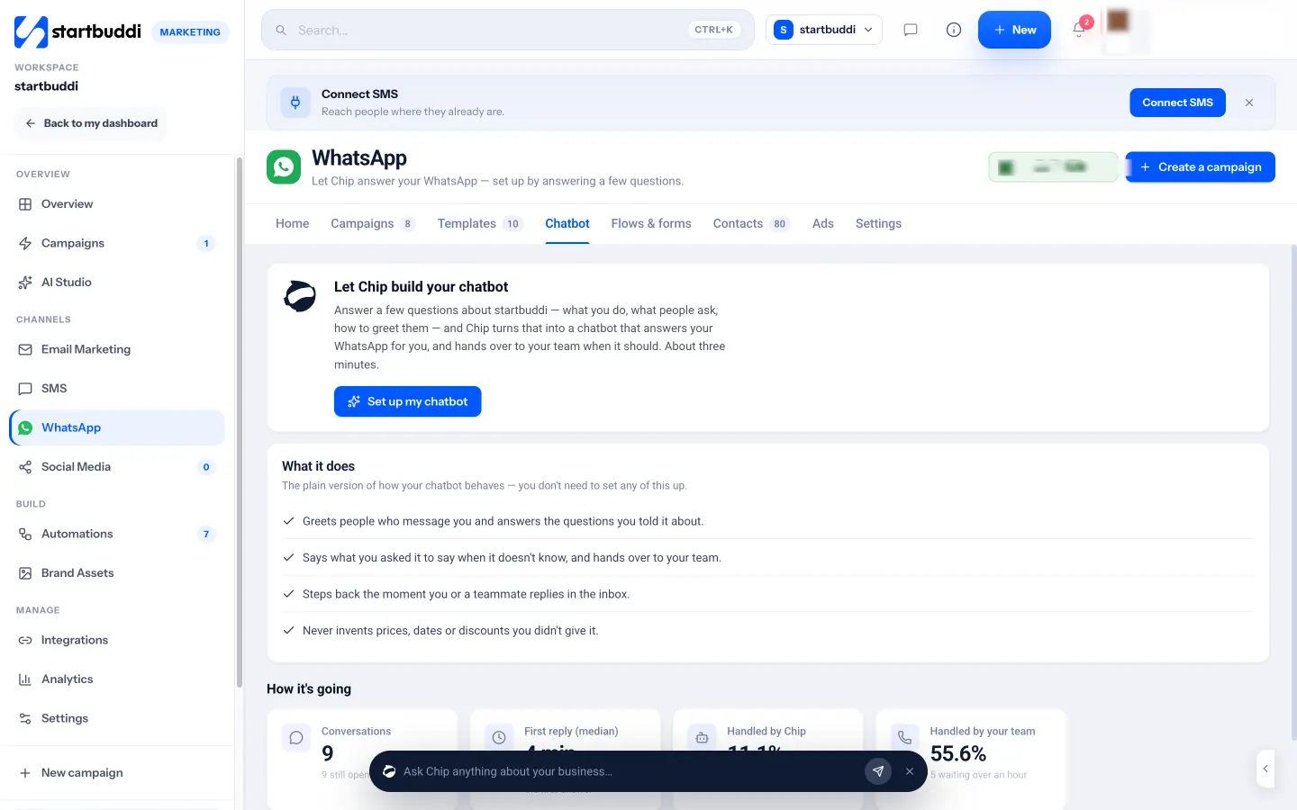 startbuddi: Let Chip build a WhatsApp chatbot by answering a few questions about your business