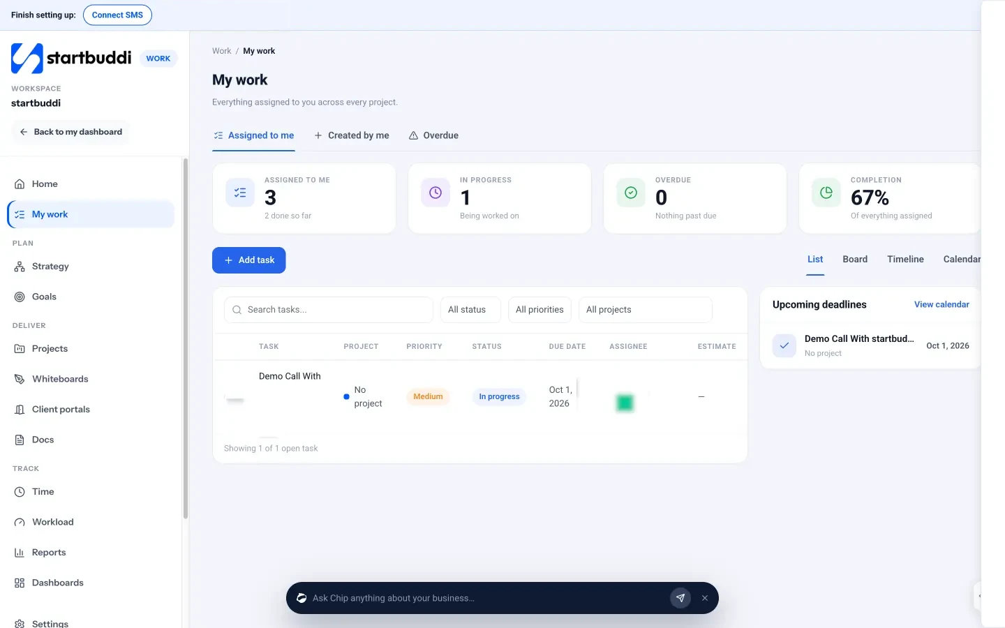 startbuddi: My work gathers every task assigned to you across all projects, with priority, status, due date and estimate