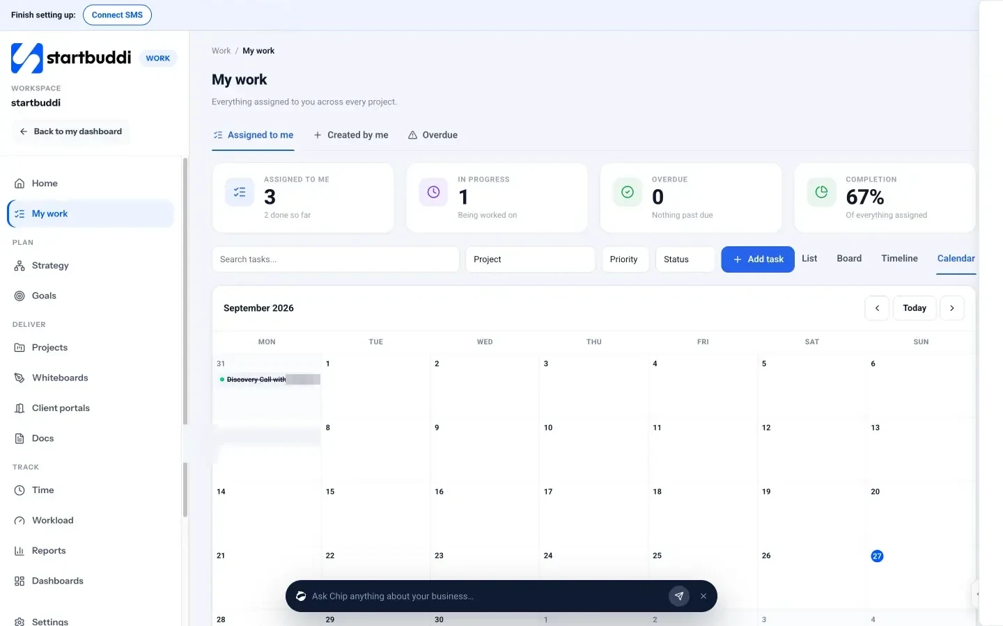 startbuddi: The calendar view shows your tasks by due date, so you can spot overloaded weeks early