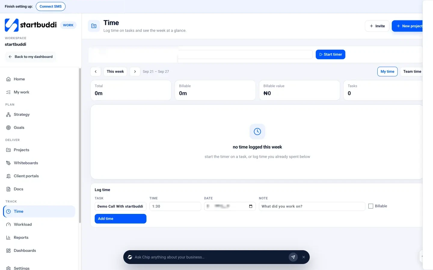startbuddi: Time shows your week's total, billable hours and their value