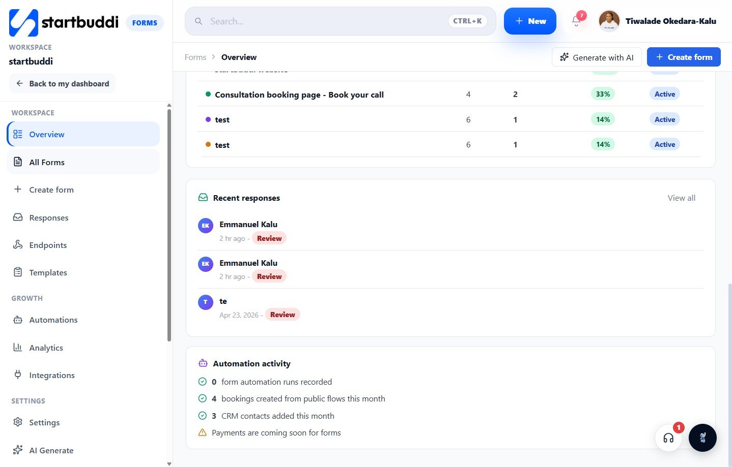 Form Builder in startbuddi