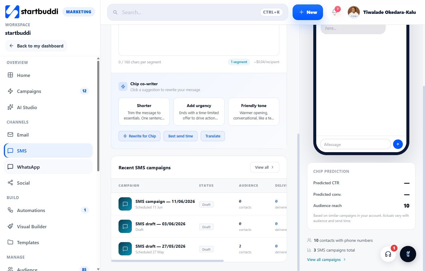 SMS Marketing in startbuddi