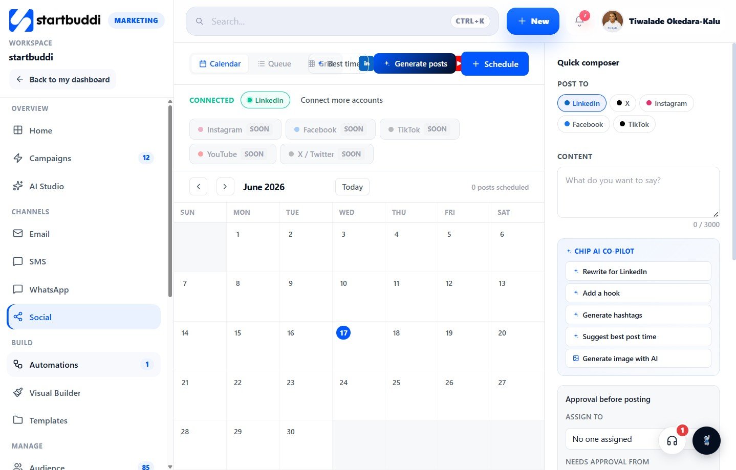 Social Media Management in startbuddi