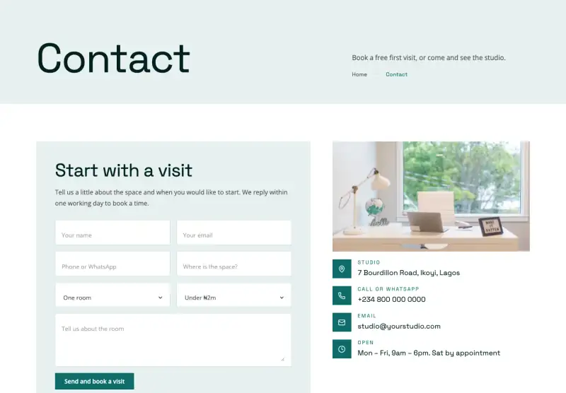 Alcove, Contact page
