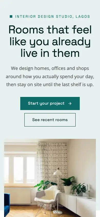 Alcove website template on a phone