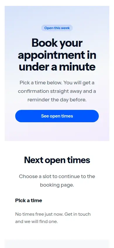 Appointments: open times template on a phone