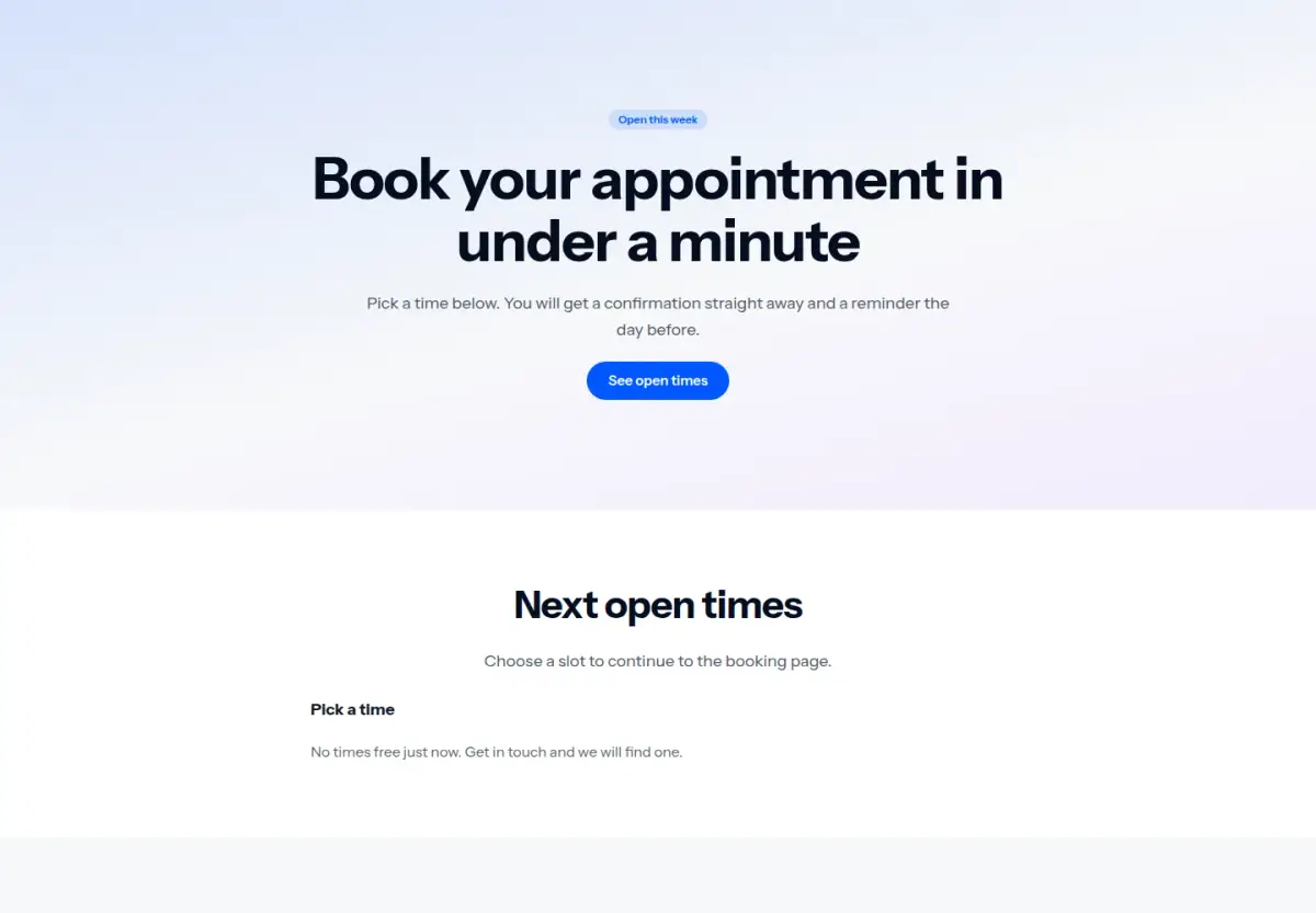 Preview of the Appointments: open times template
