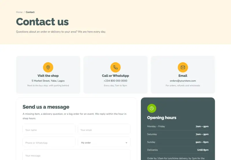 Basket, Contact page