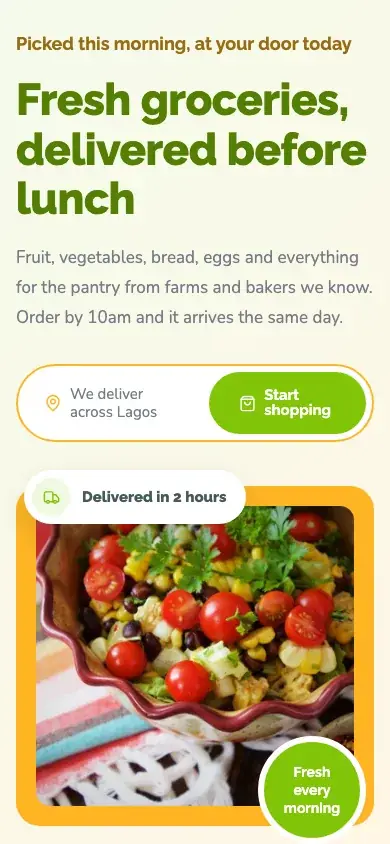 Basket website template on a phone