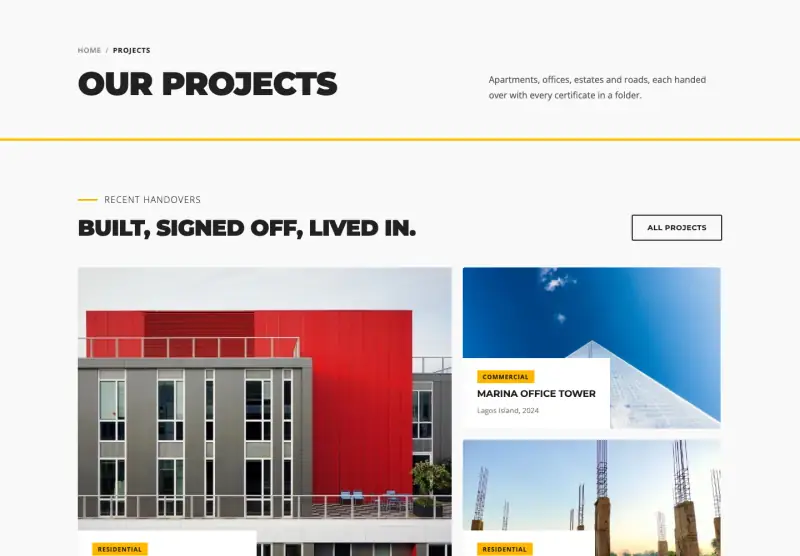 Bedrock, Projects page