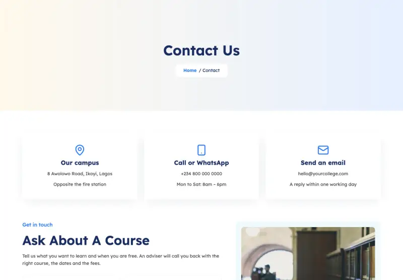 Campus, Contact page