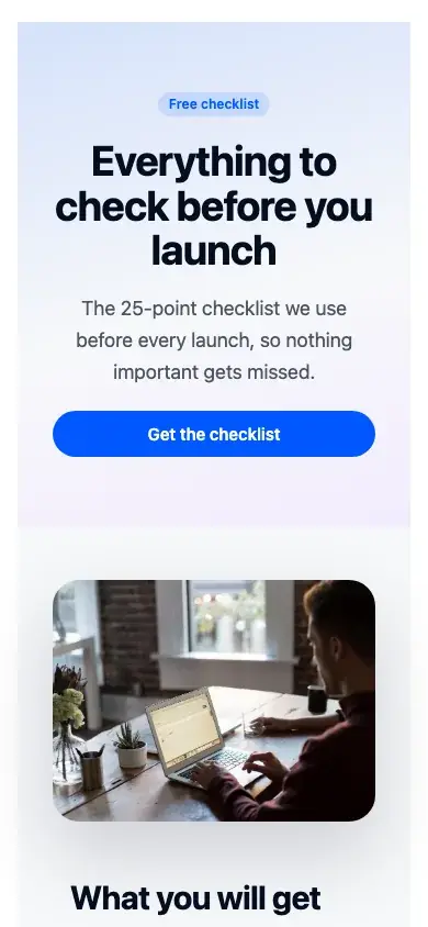 Checklist: centred template on a phone