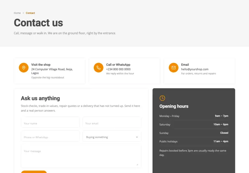 Circuit, Contact page