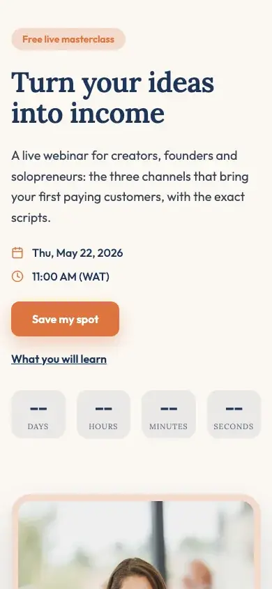 Coach masterclass template on a phone