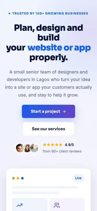 Cobalt website template on a phone