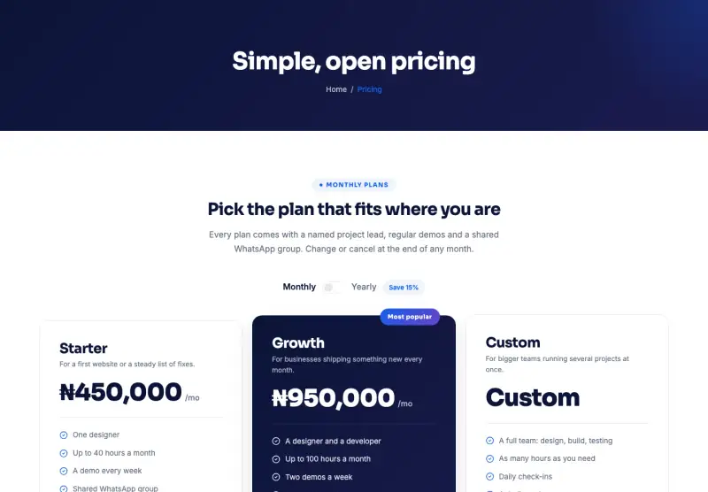 Cobalt, Pricing page