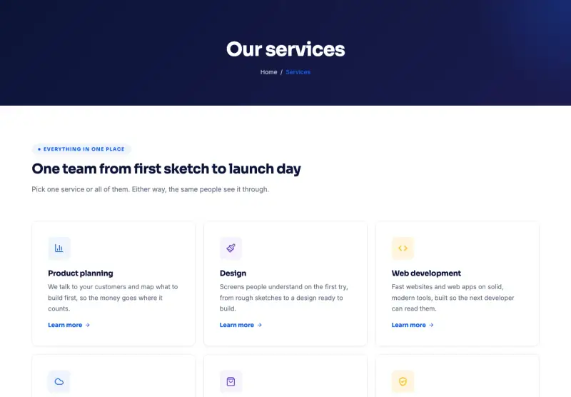 Cobalt, Services page
