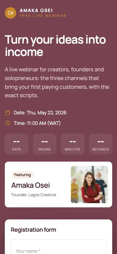 Conversion webinar template on a phone