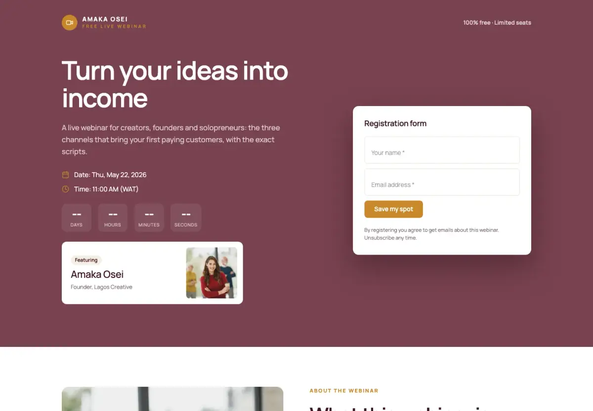 Preview of the Conversion webinar template