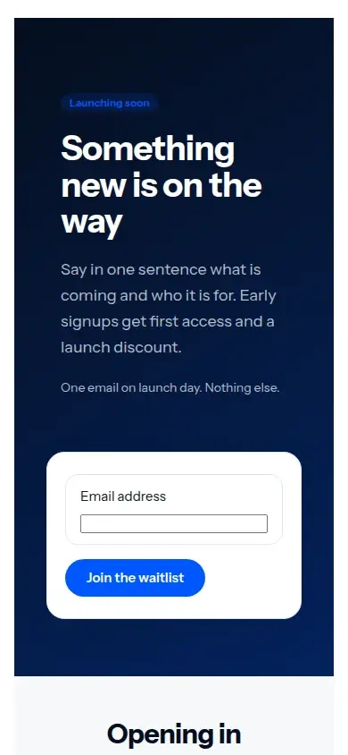 Countdown: signup template on a phone