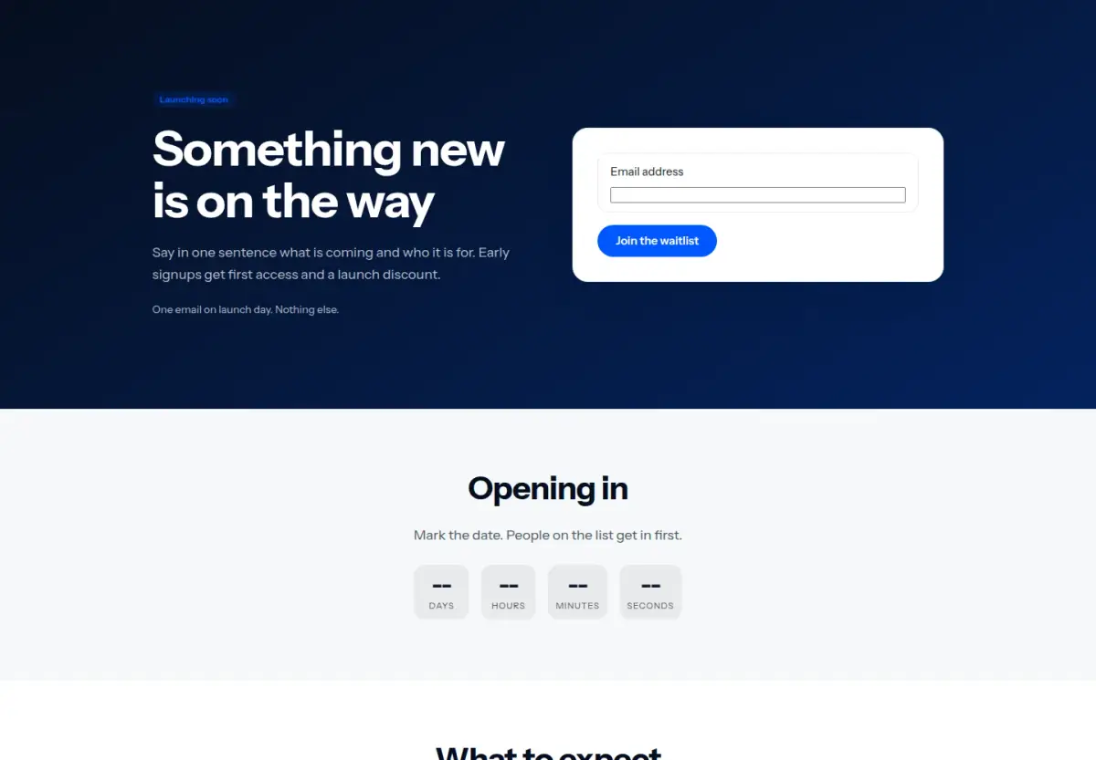 Preview of the Countdown: signup template