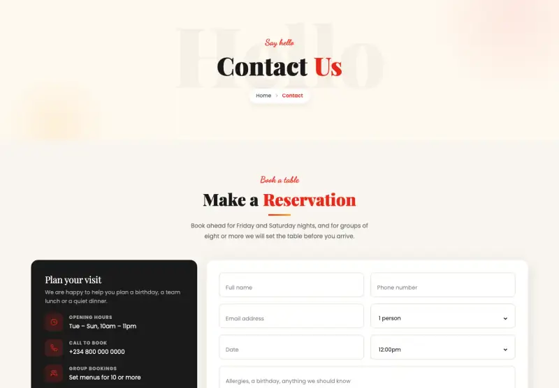 Crave, Contact page