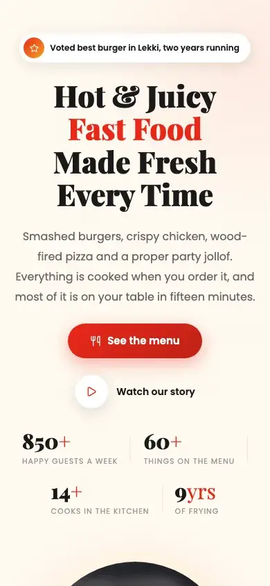 Crave website template on a phone