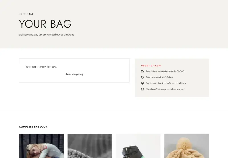 Drape, Bag page