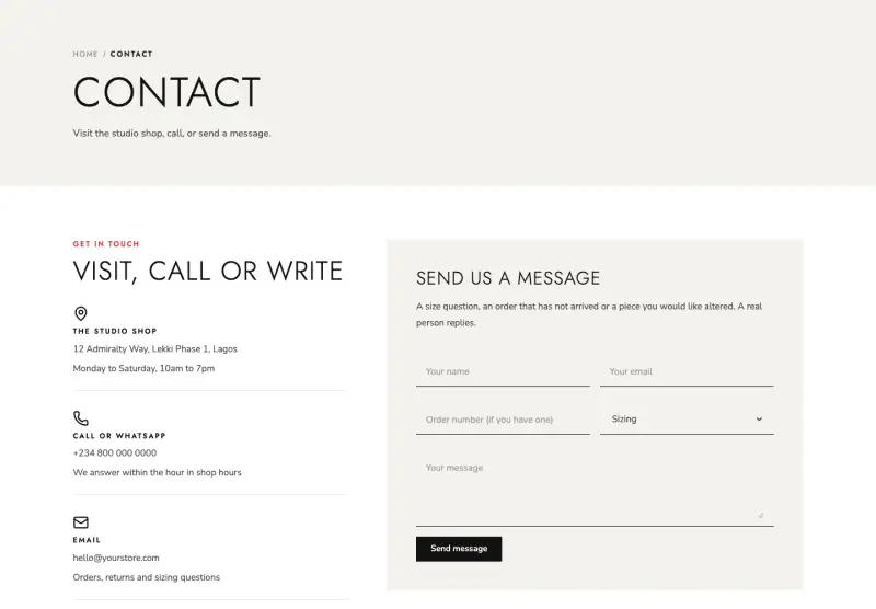 Drape, Contact page