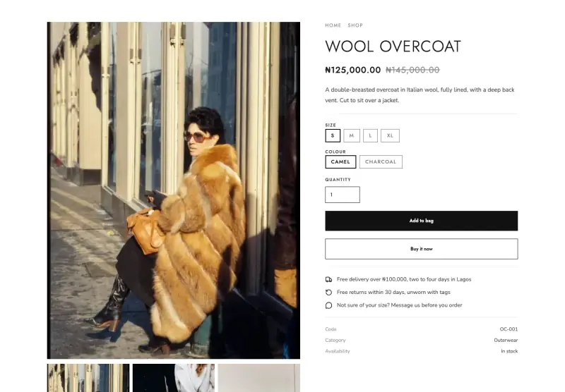 Drape, Product page