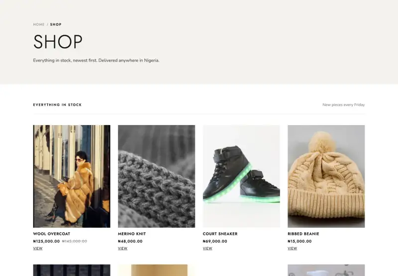 Drape, Shop page