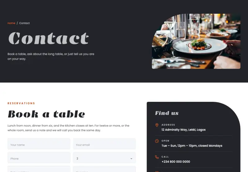 Ember, Contact page