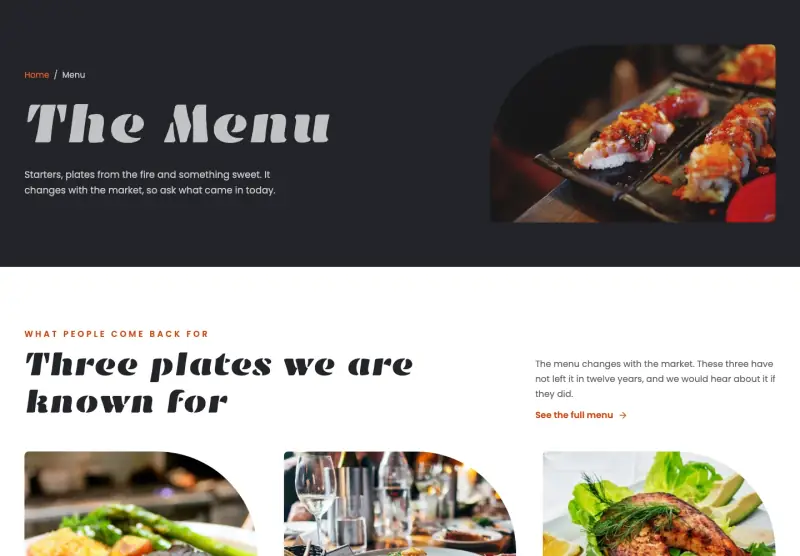 Ember, Menu page