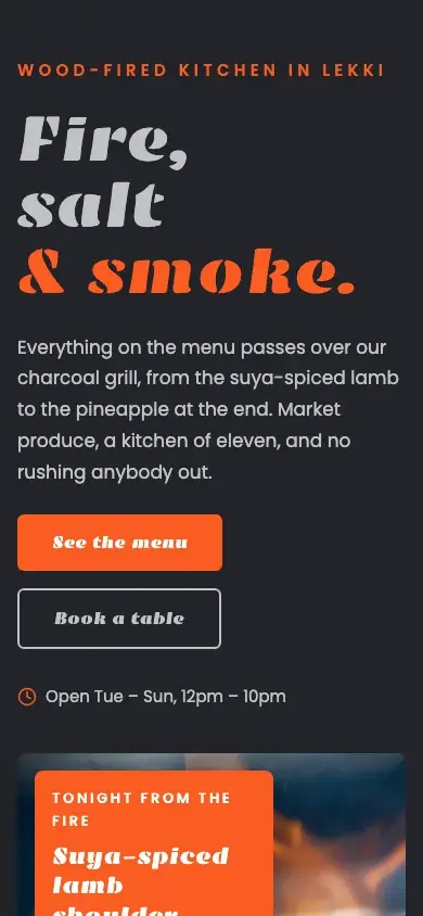 Ember website template on a phone