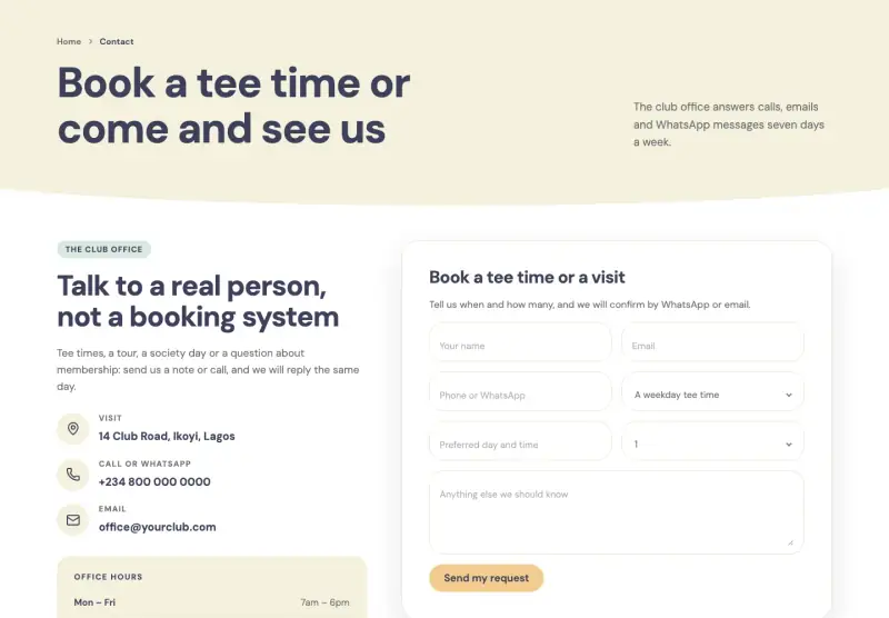 Fairway, Contact page