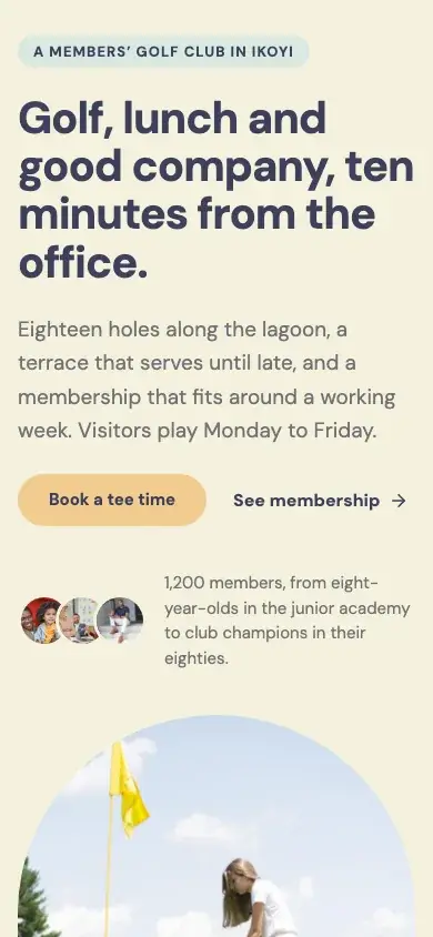 Fairway website template on a phone