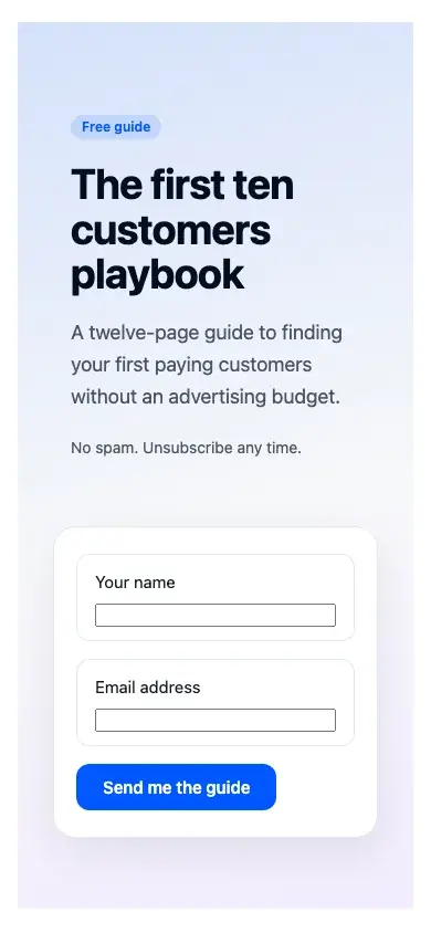 Free guide: form in hero template on a phone
