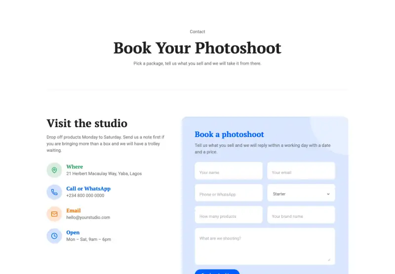 Glint, Contact page