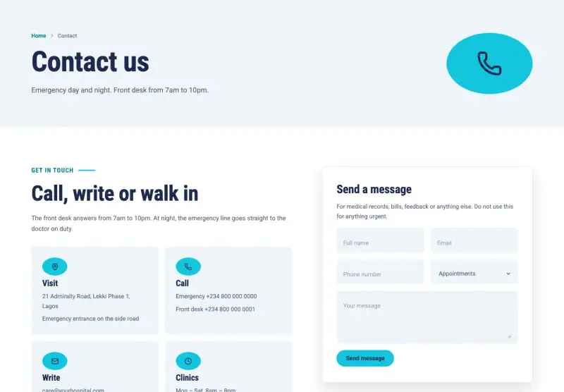 Harbour, Contact page